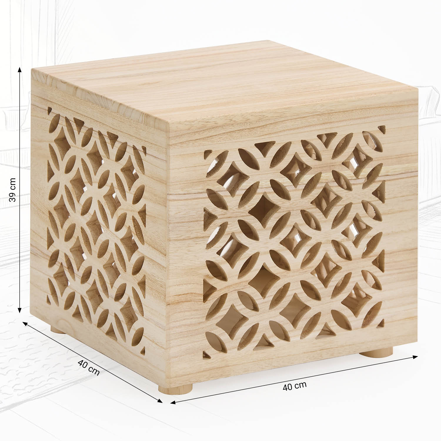 Side table wood cube bedside light