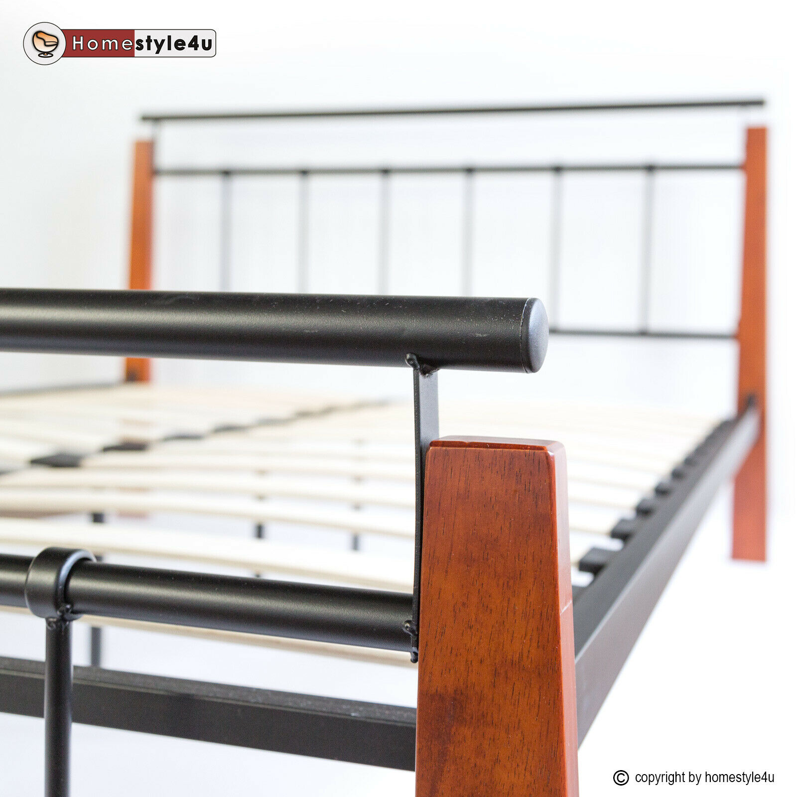 Metal Bed Iron Bed Double 180 x 200 Wood Slatted black brown bed frame 5072 Metal Bed Iron Bed Double 180 x 200 Wood Slatted black brown bed frame 5072