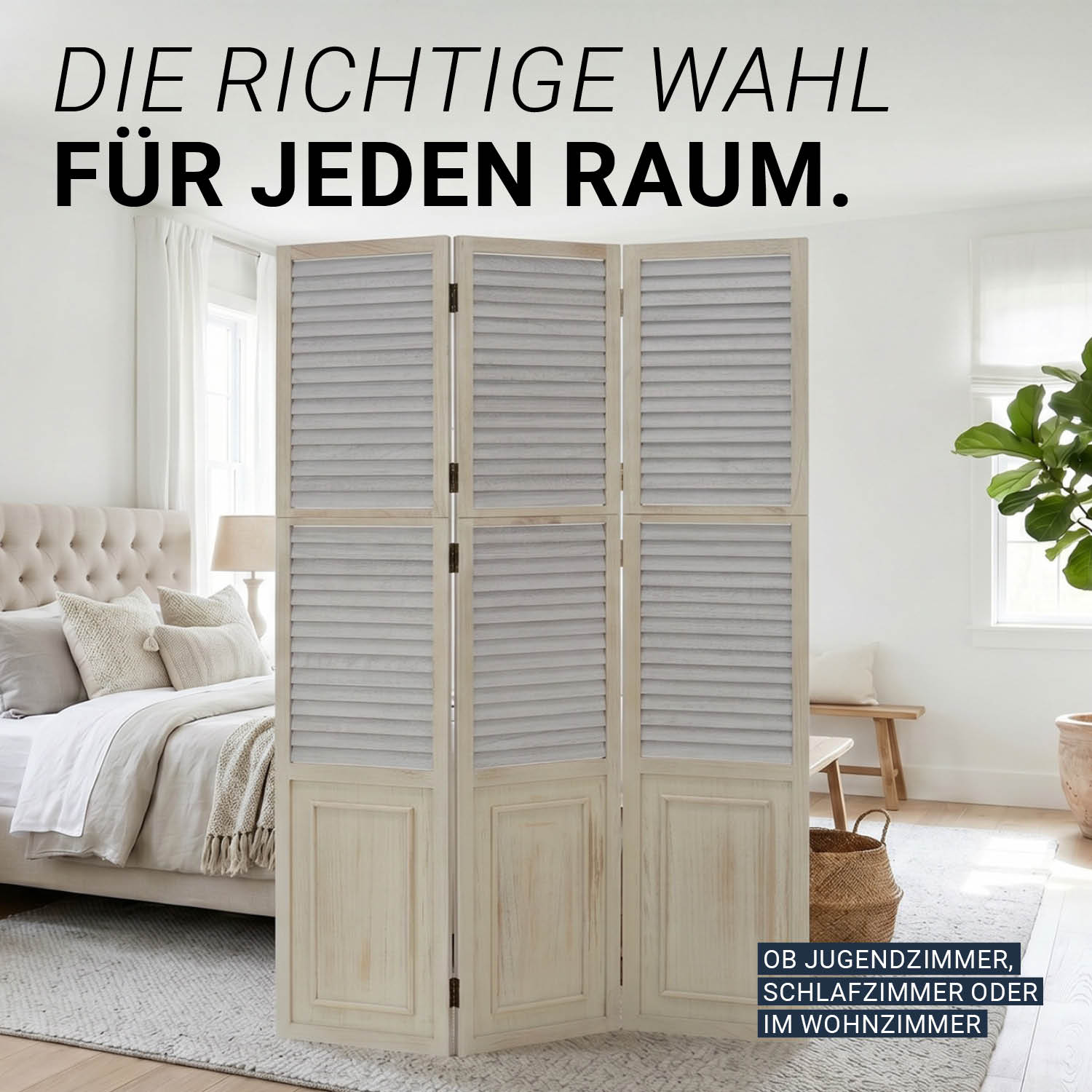 Paravent Grey Wooden Slats | 3-panel | Wood | Room Divider Partition Privacy Screen