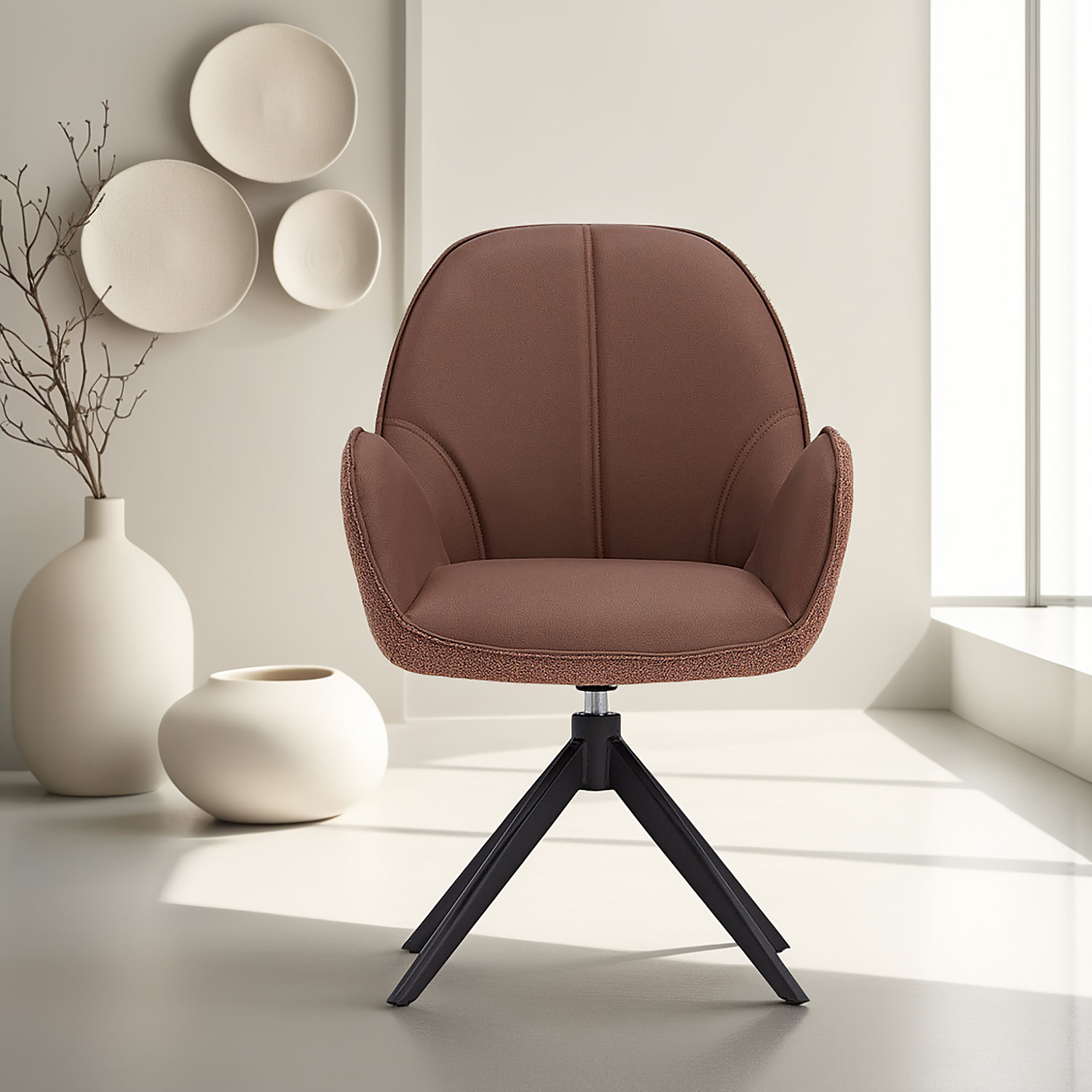 Dining Chair Set of 6 Modern Egg Chairs Bouclé Leather Brown Armchairs Dining Room Chairs Upholstered Chairs Eames Chairs