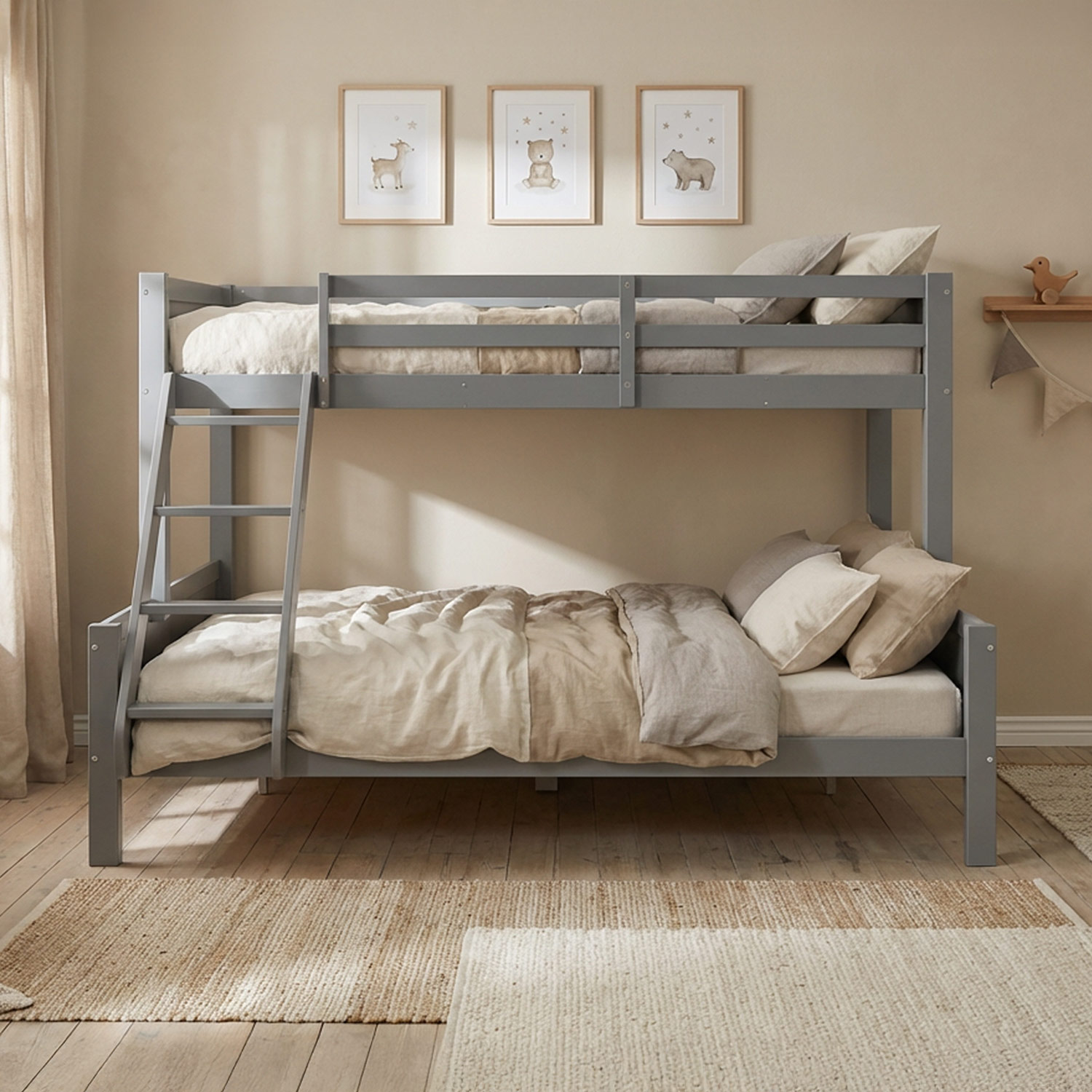 Bunk Bed 2 Sleeping Areas 90x200 cm and 140x200 cm | Gray | with Slatted Frame