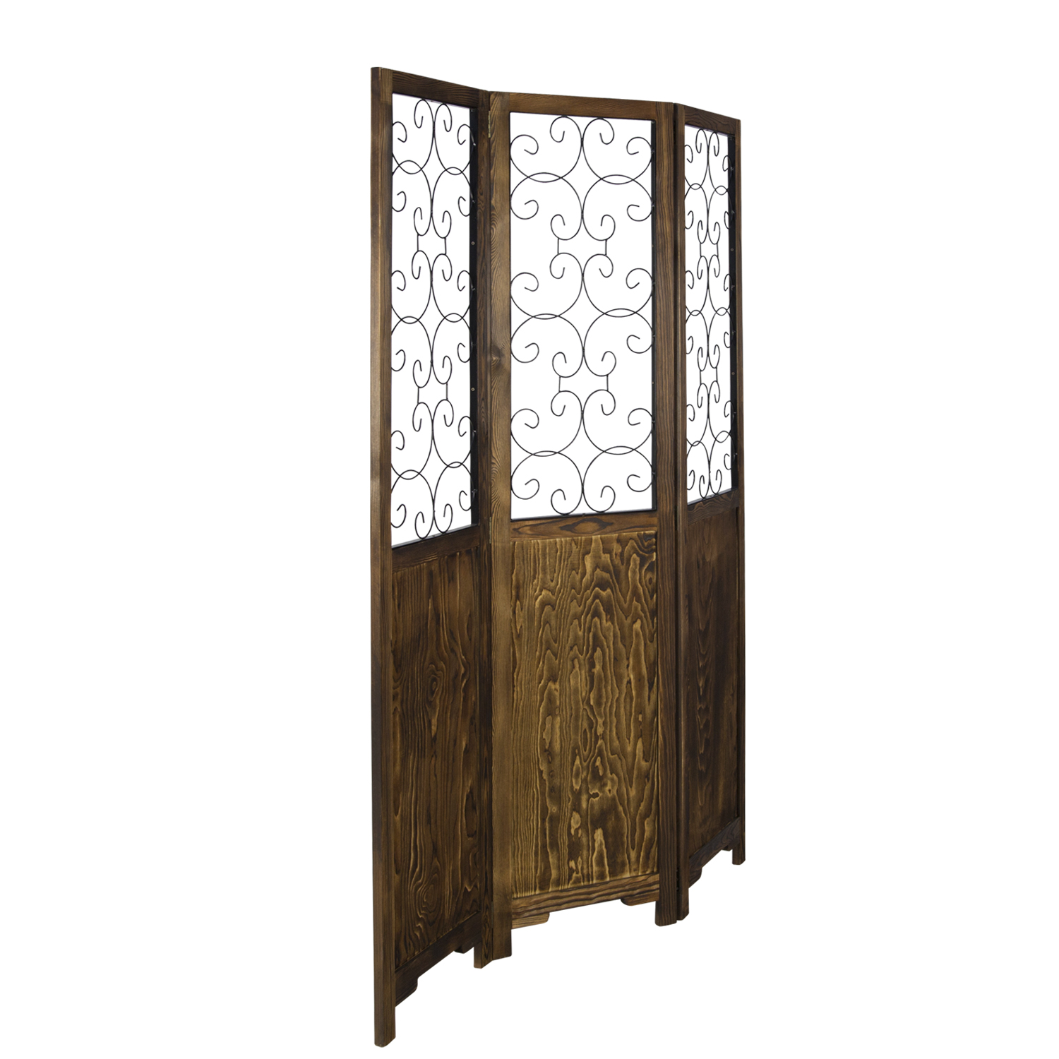 Paravent Brown with Decorations | 3-panel | Wood | Room Divider Partition Privacy Screen