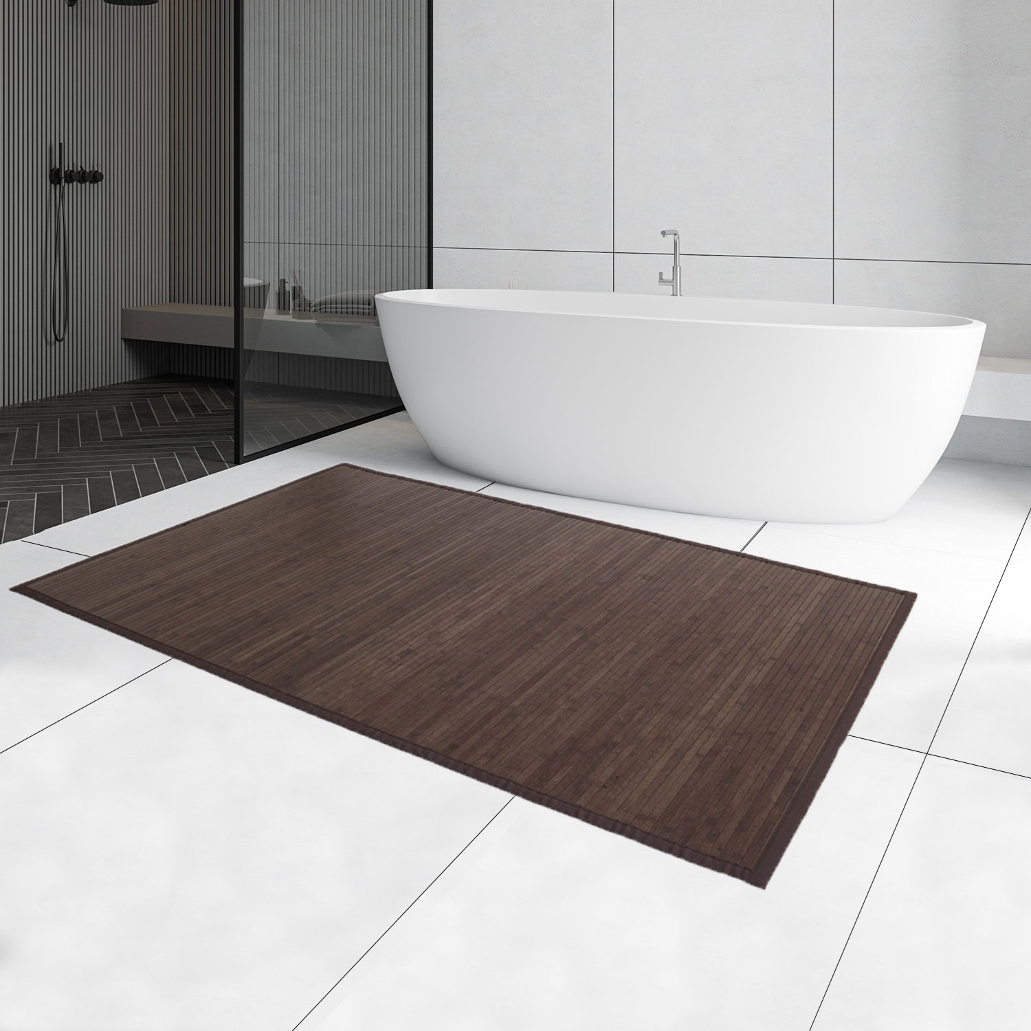 Bamboo carpet Rug 200x250 in darkbrown