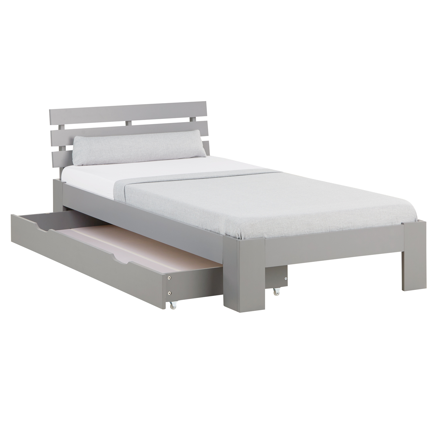 Wooden Bed 90x200 cm Gray | Single Bed with Storage | With Slatted Base | Solid Wood | Children's, Teen, or Guest Bedroom