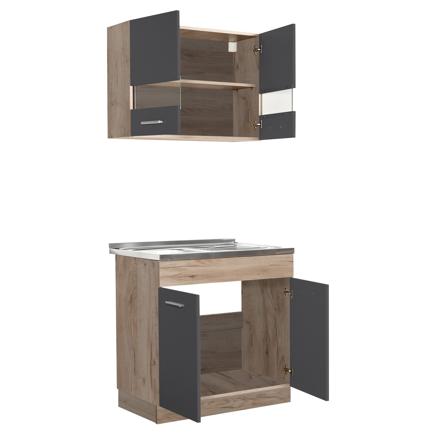 Kitchen Unit without Appliances 80 cm Gray | Oak | Single Kitchen | Mini Kitchen | Kitchen Element