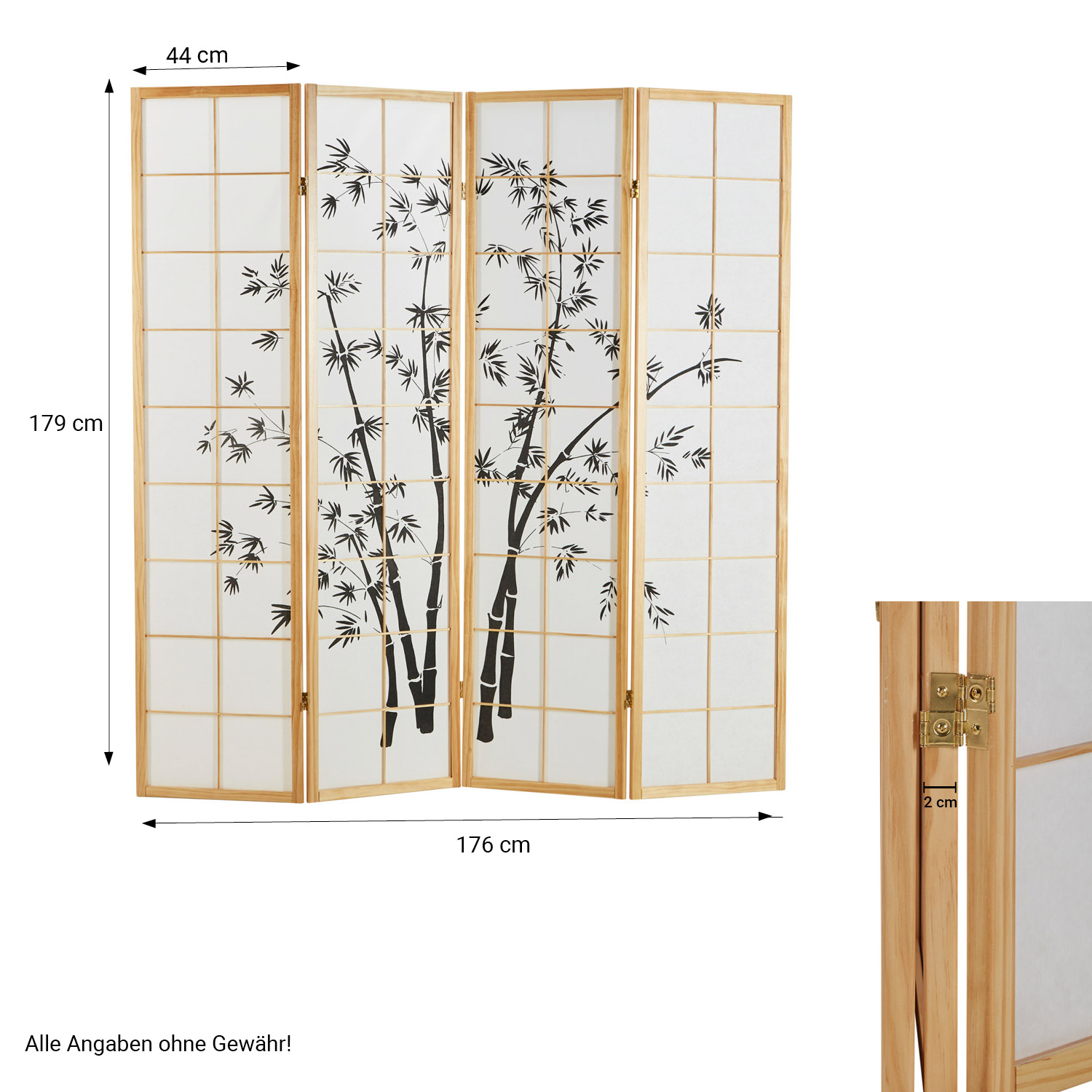 Paravent Natural Bamboo Pattern Print | 4-panel | Wood | Room Divider Partition Privacy Screen