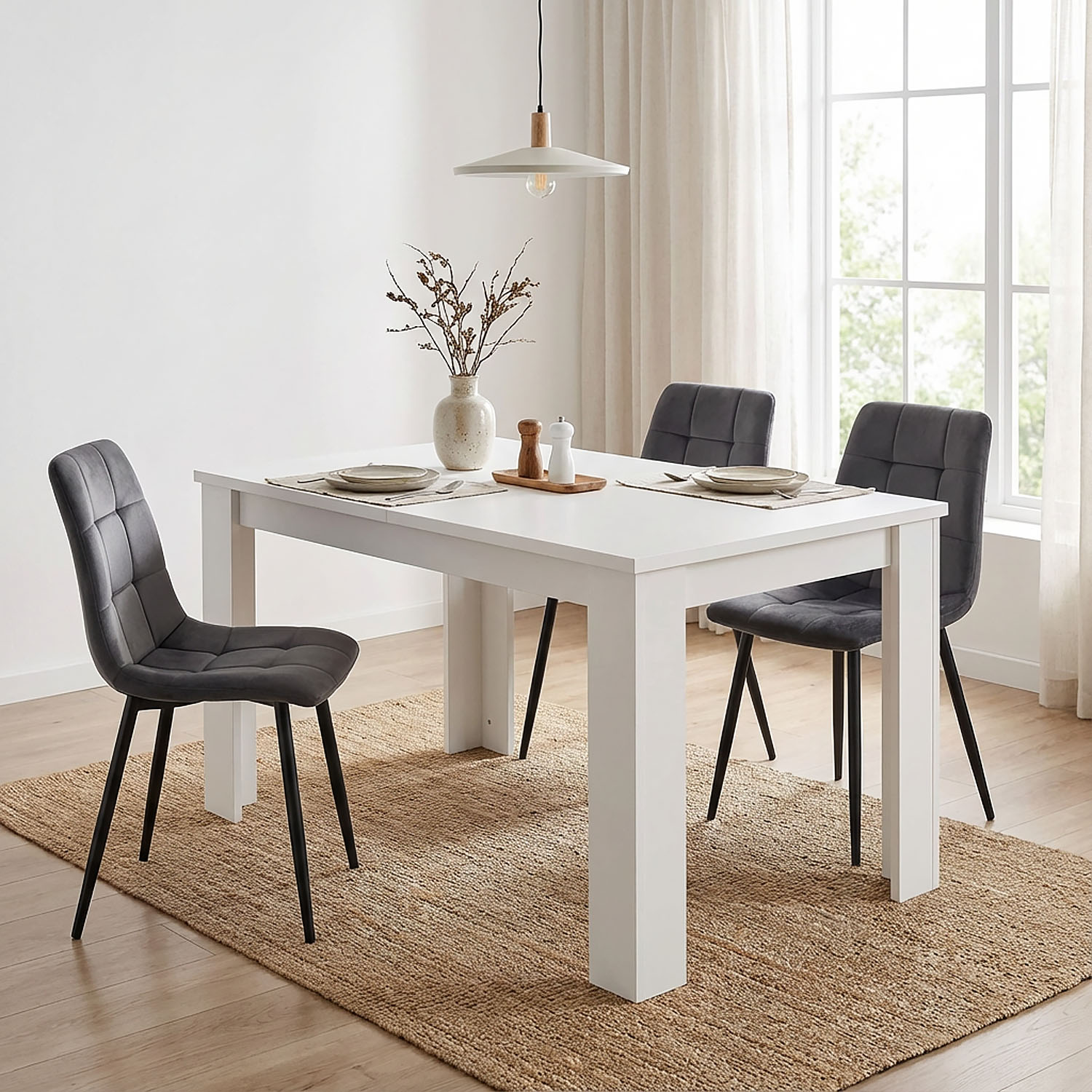 Modern Dining Table Kitchen Table Wooden Table 120x80 cm White 6 Seater Extendable