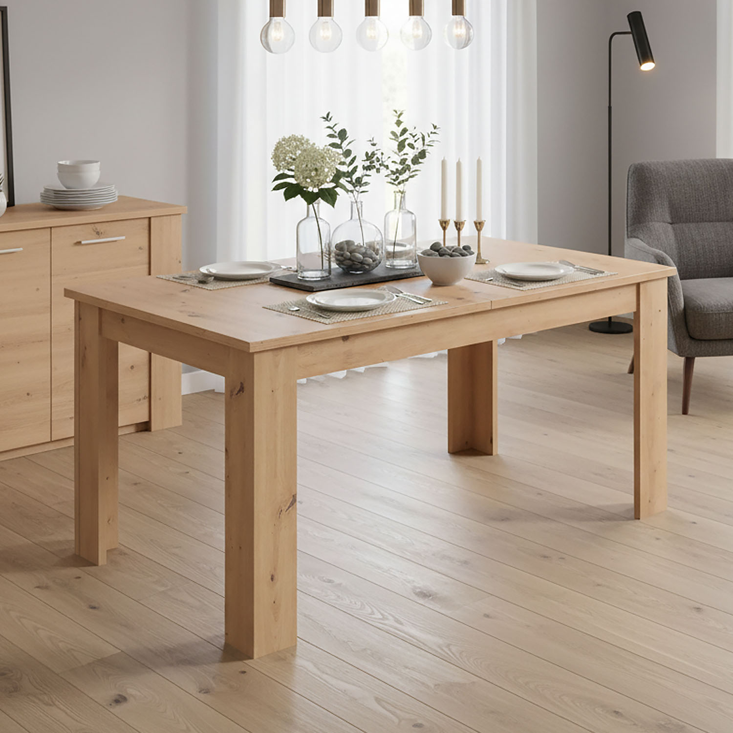 Modern Dining Table Kitchen Table Wooden Table 120x80 cm Artisan Oak 6 Seater Extendable