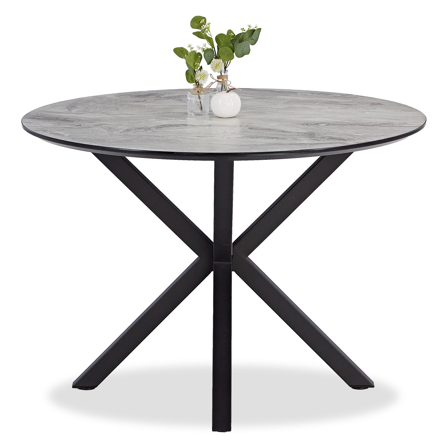 Modern Dining Table Round Ø 110 cm Kitchen Table Black Grey Black Table 8 Seater Industrial Look