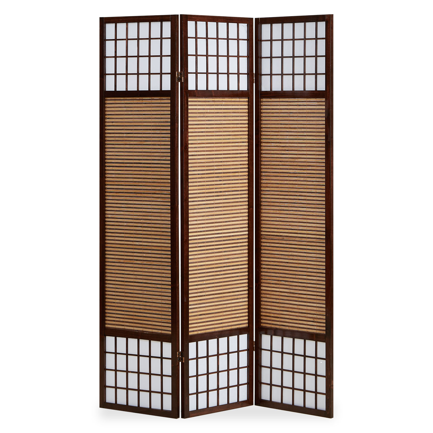 Paravent Brown Bamboo Shoji Rice Paper White | 3-panel | Wood | Room Divider Partition Privacy Screen