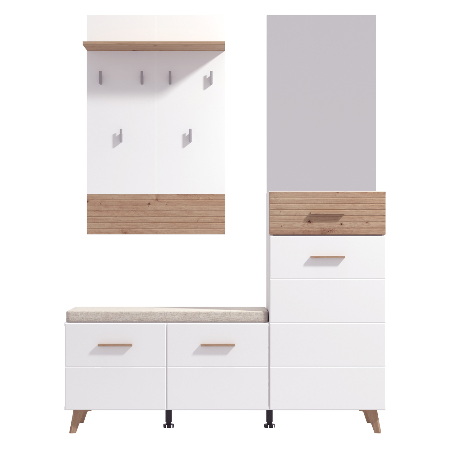Wardrobe Hallway Furniture 3 Piece Set Hall Unit Hallway Wardrobe White Oak Wood
