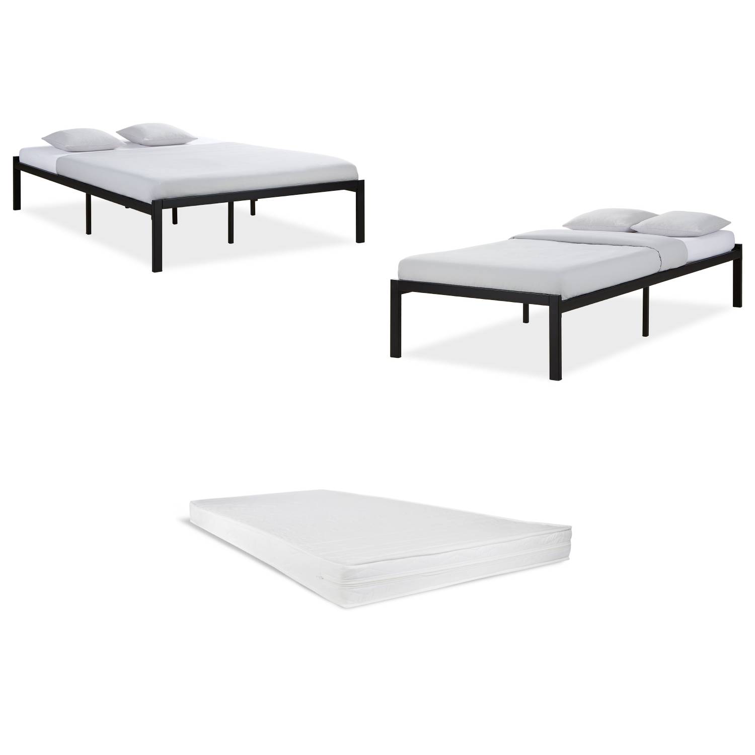 Solid Metal Bed 90 140 x 200 cm Slatts Mattress Single Bed Double Bed Black Futon Bed Platform Bed Frame Guest Bed 
