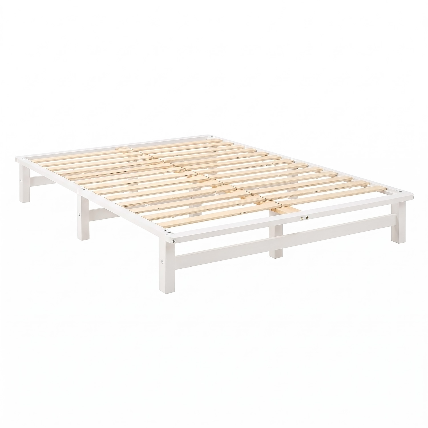 Pallet Bed 140x200 cm White – Wooden Double Bed with Mattress & Slatted Base for Teen Rooms, Guest Rooms, and Bedrooms