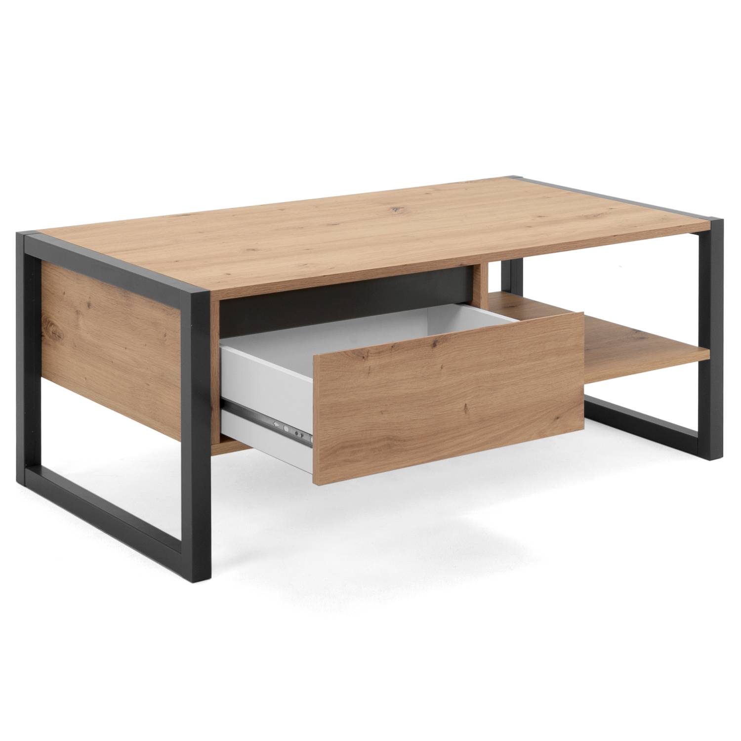 Coffee Table Living Room Table 1 Drawer Storage Wooden Table Grey Natural