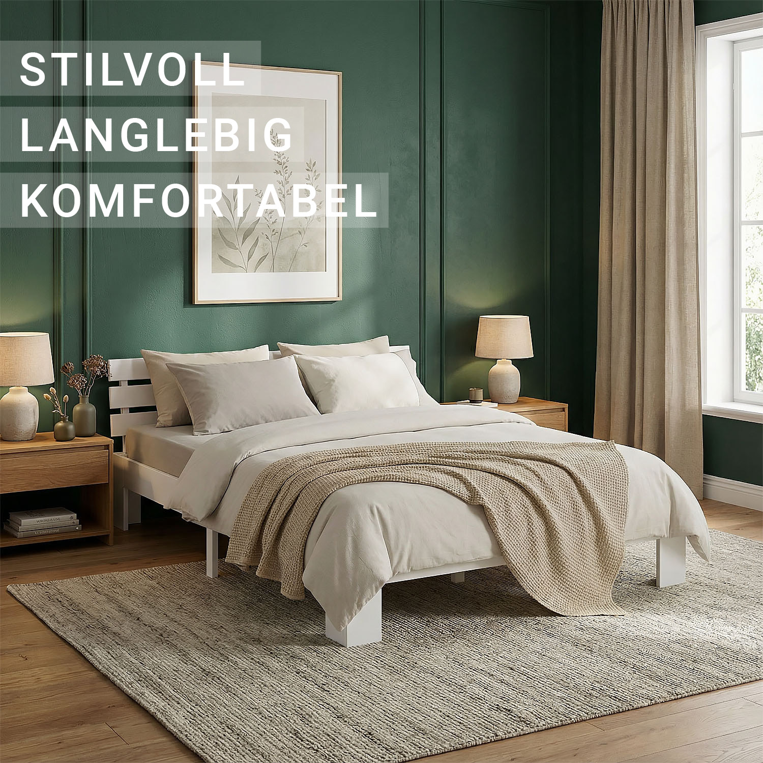 Wooden Bed 120x200 cm White | Double Bed | With Slatted Base | Solid Wood | Children's, Teen's, or Guest Bedroom