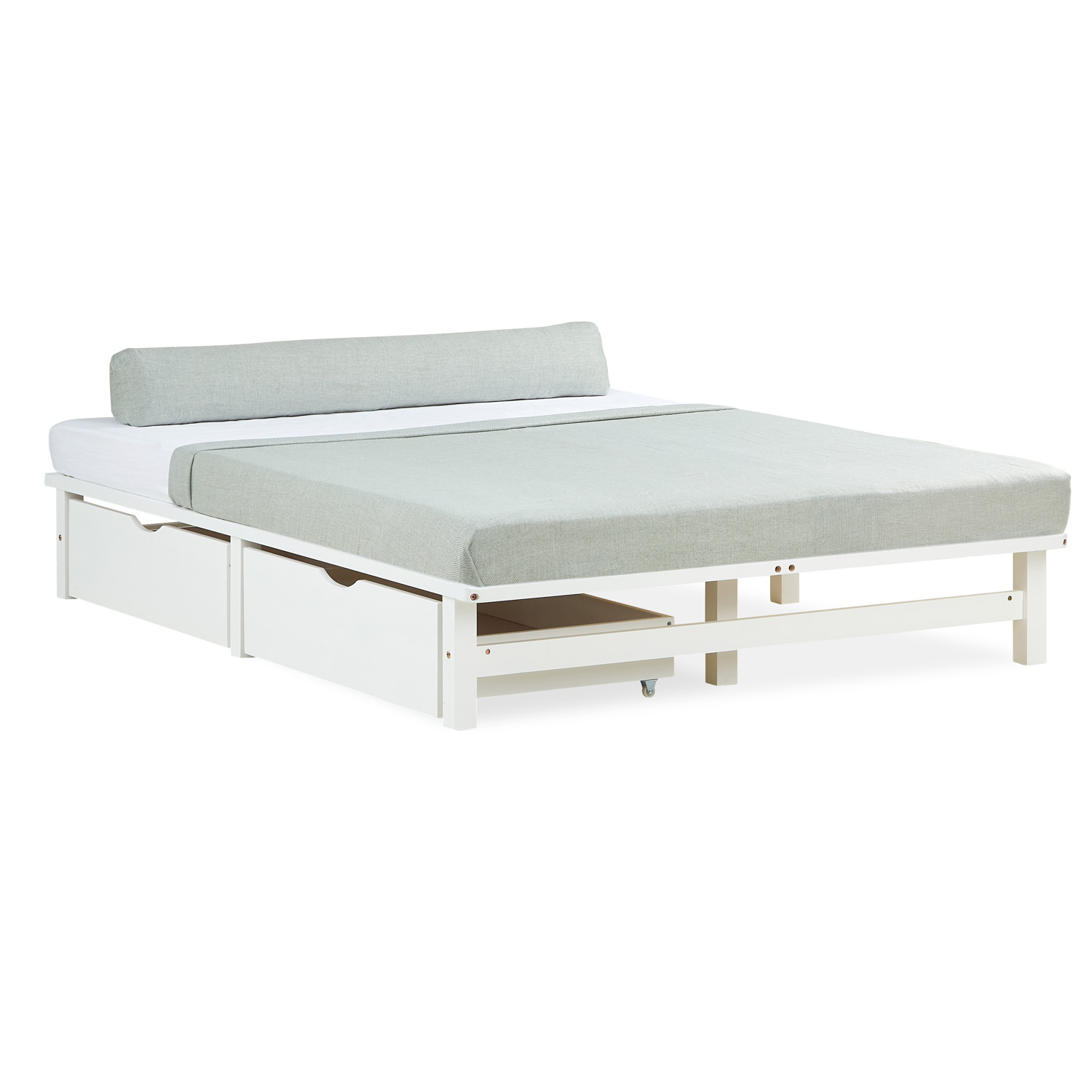 Pallet Bed 140x200 cm White with Drawers & Slatted Base – Solid Wood Double Bed with Storage