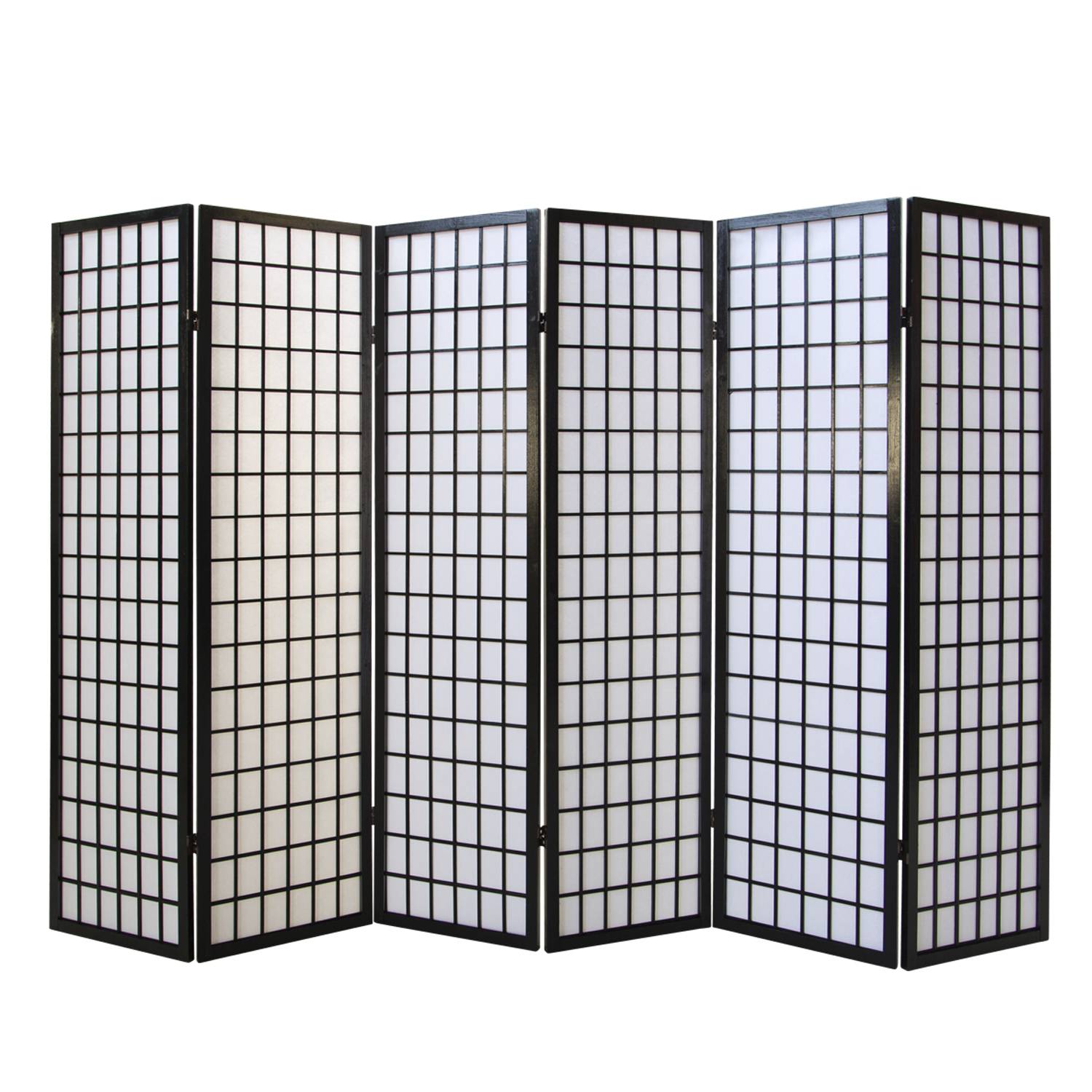 Paravent Black Shoji Rice Paper White | 6-panel | Wood | Room Divider Partition Privacy Screen