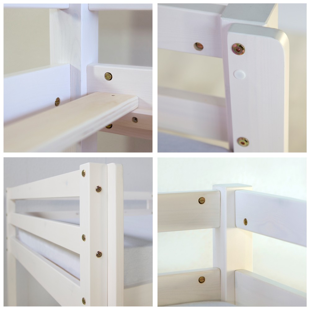 Loft Bed Kids 90x200 cm White with Curtain Stars | Tunnel | without Slatted Frame