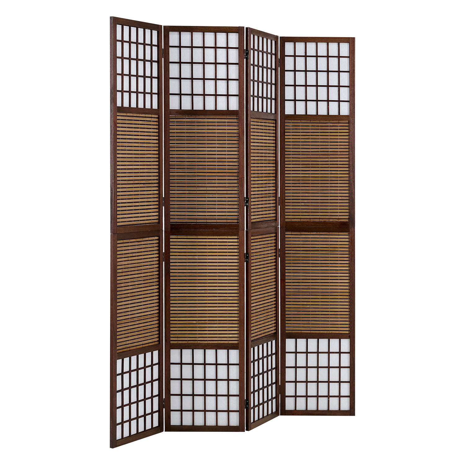 Paravent Brown Bamboo Shoji Rice Paper White Height 200 cm | 4-panel | Wood | Room Divider Partition Privacy Screen