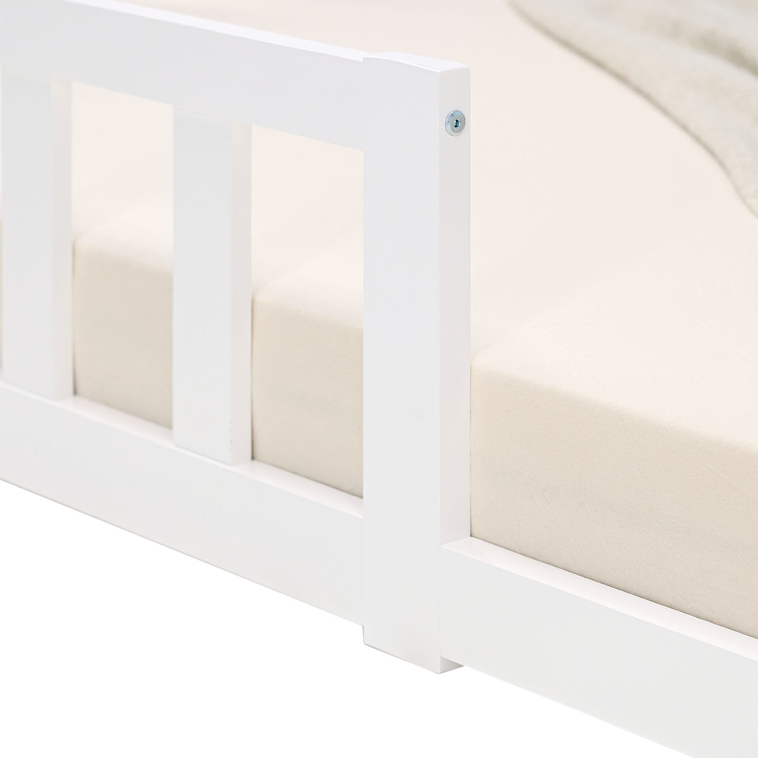 Montessori Crib 120x200 cm White with Safety Rail & Slatted Base – Solid Wood Crib