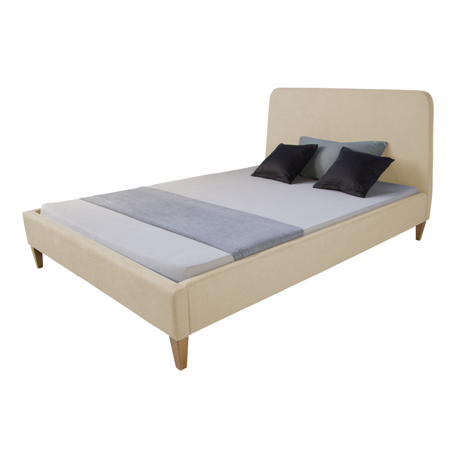 Upholstered Bed Fabric Double Bed 140x200 cm with Slatted Frame Beige
