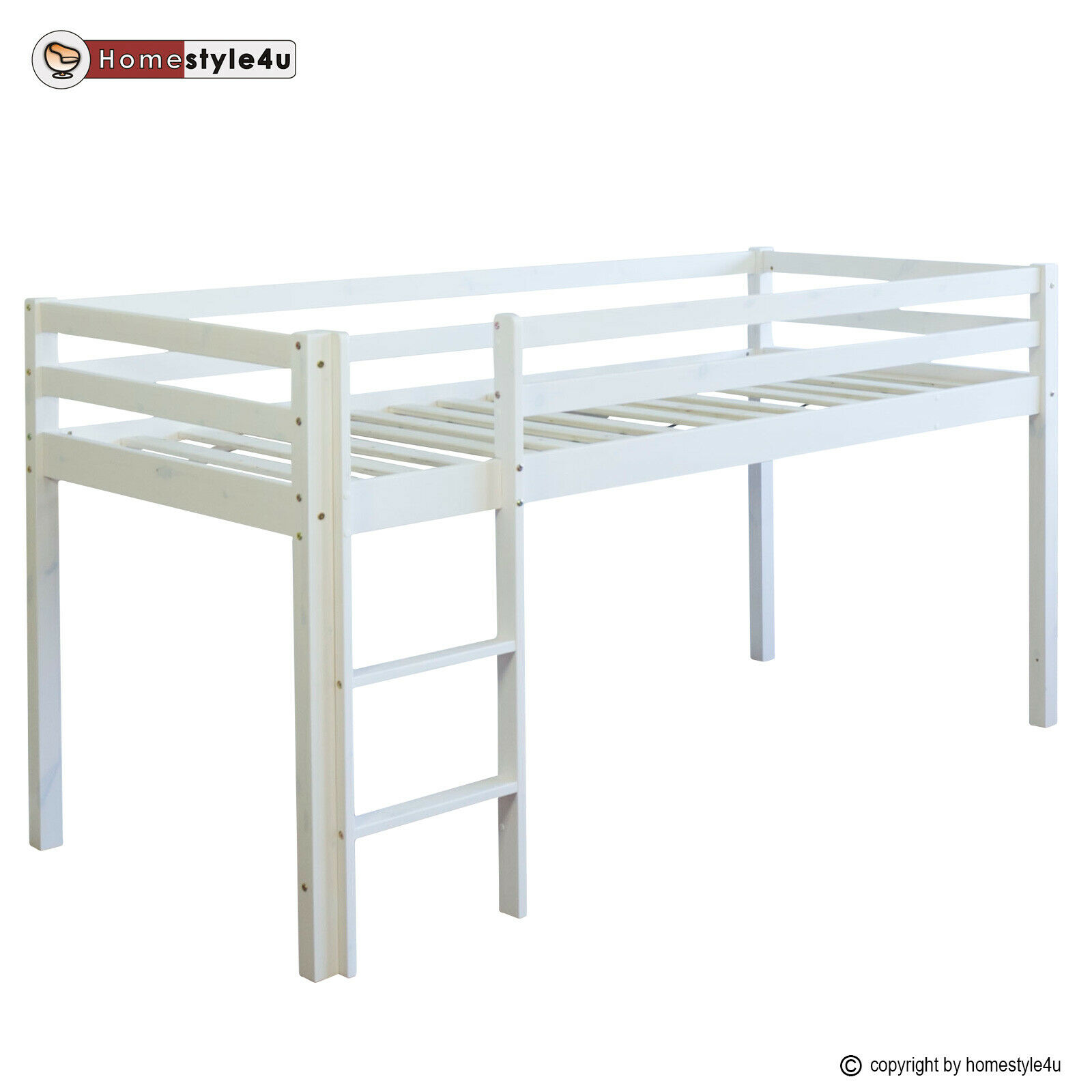Loft Bed Kids 90x200 cm White with Curtain in Blue | Tunnel | without Slatted Frame Loft Bed Kids 90x200 cm White with Curtain in Pink | Tunnel | without Slatted Frame