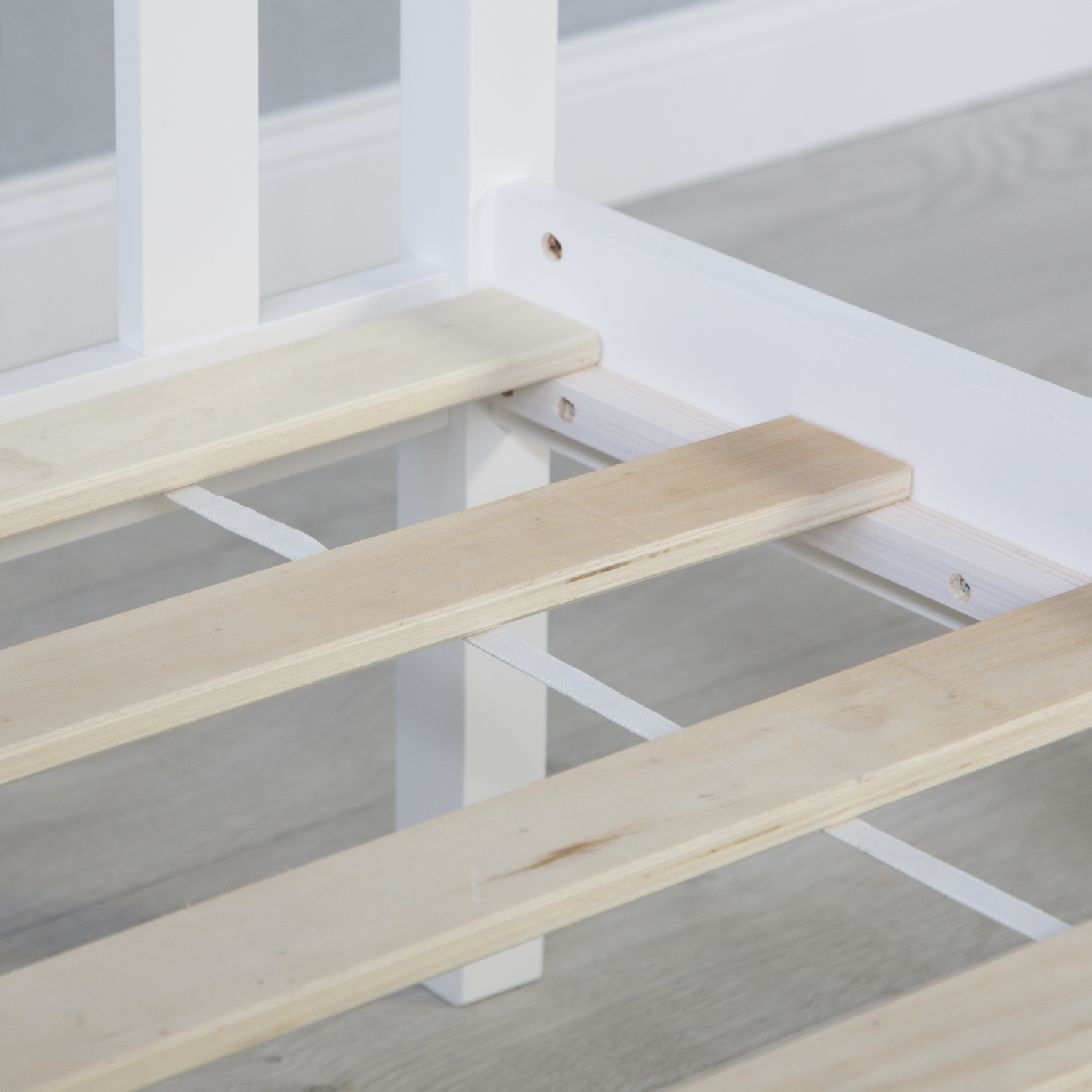 Wood Bed 140x200 cm White Natural | Double Bed | with Slatted Frame | Scandinavian Style | Kids Youth Guest Bedroom