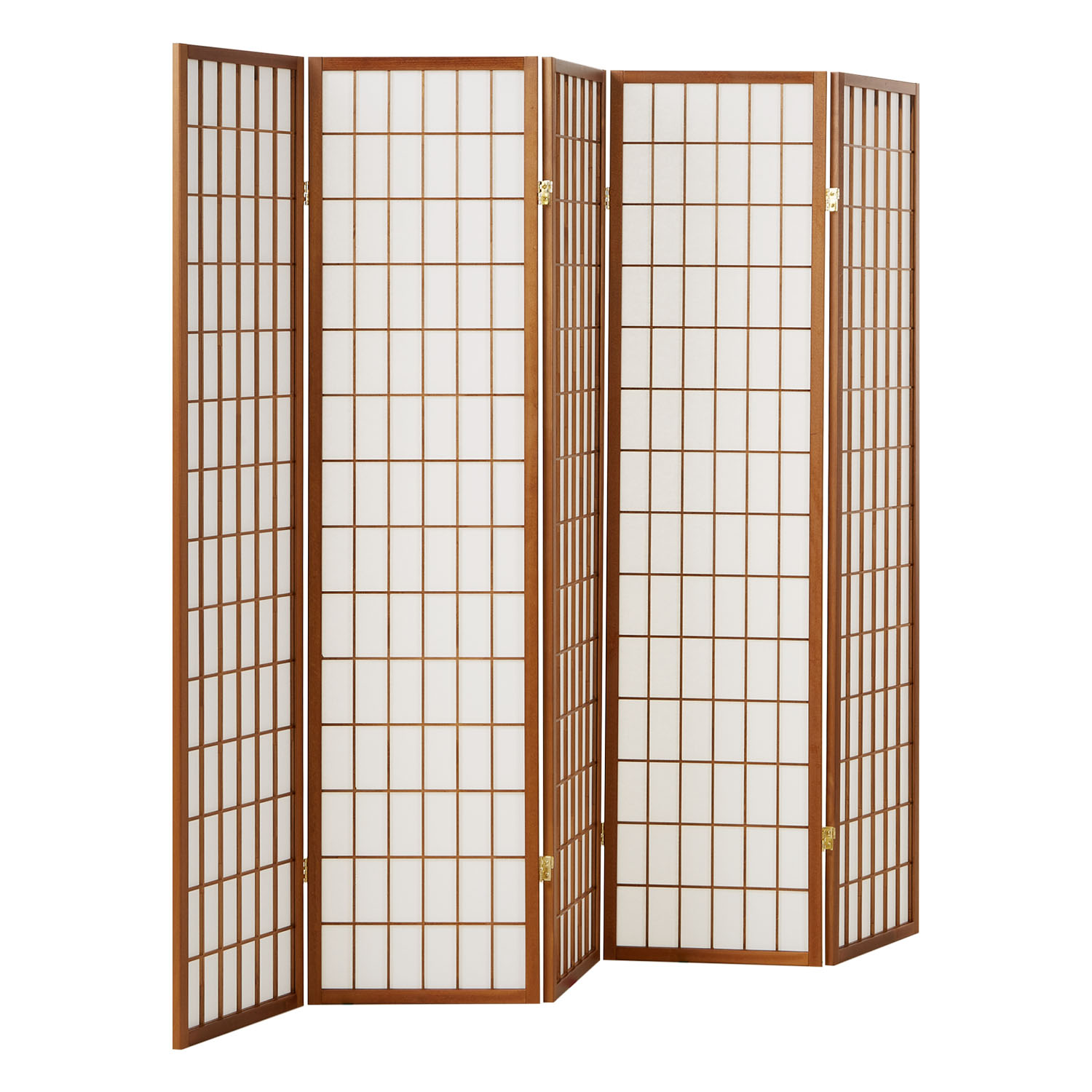 Paravent Light Brown Shoji Rice Paper White | 5-panel | Wood | Room Divider Partition Privacy Screen