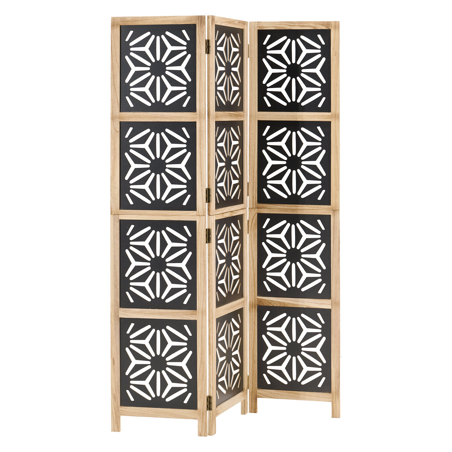 3-Panel "Nature" Folding Screen – Room Divider with Black Accents