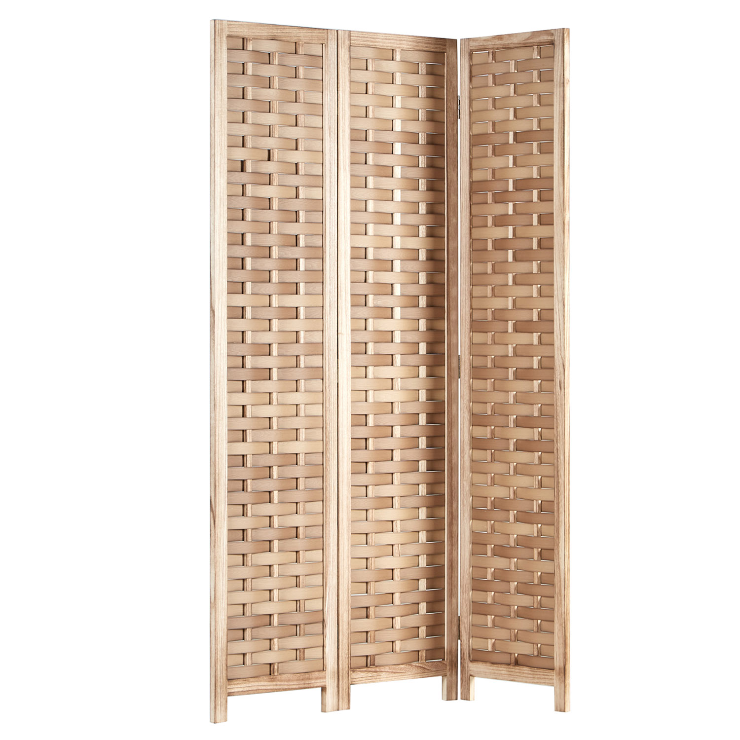 Room Divider 3 Piece White Natural Brown Wood Partition Screen Separation Rattan Vintage