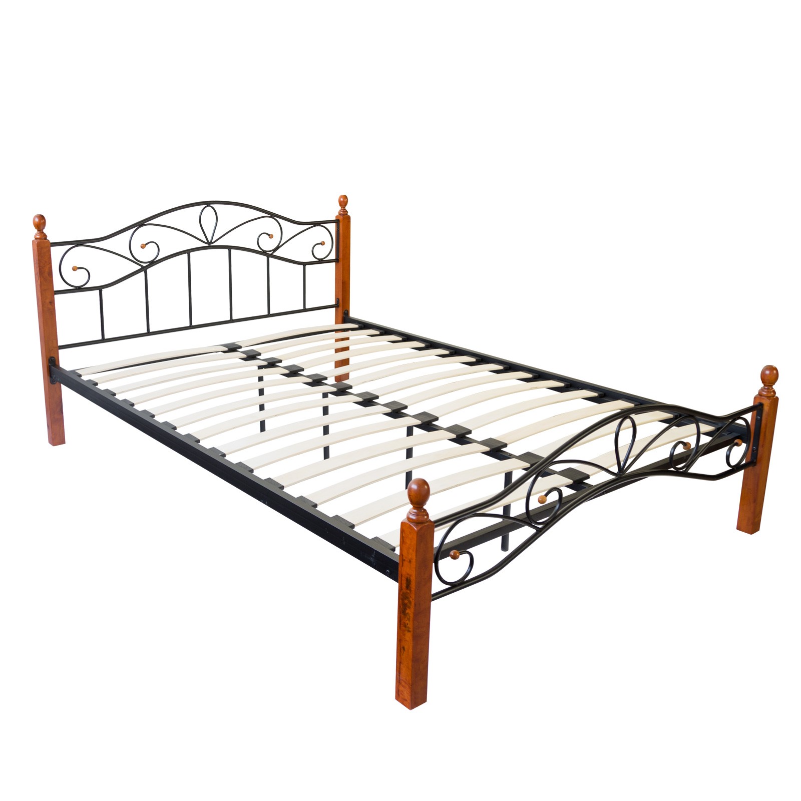 Metal Bed Iron Bed Double 140 x 200 Wood Slatted black brown bed frame 920