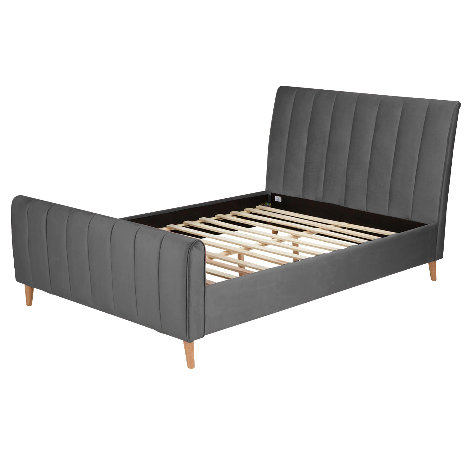 Upholstered bed 140x200 cm grey velvet | with slatted frame | double fabric bed frame