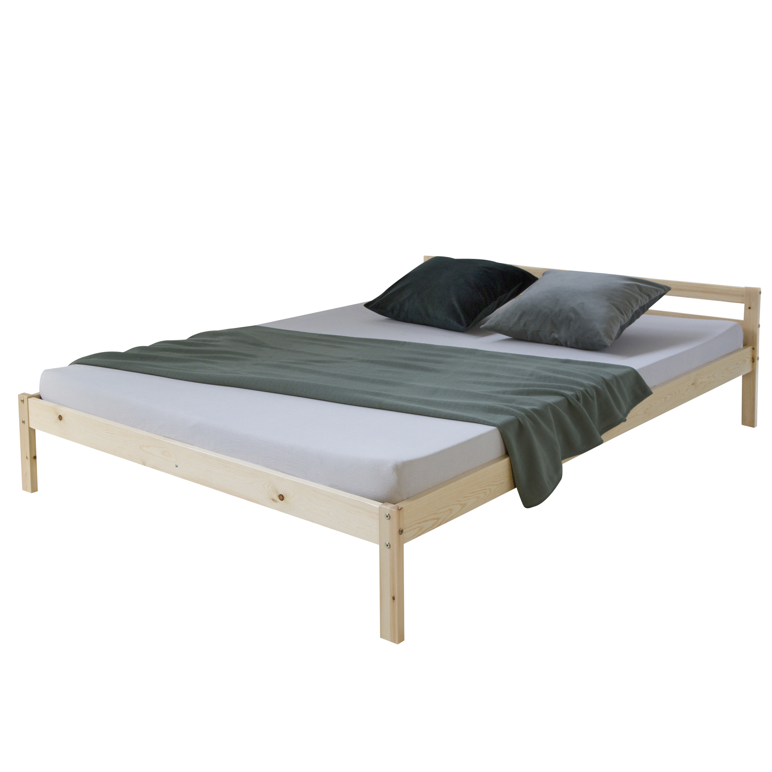 Wood Bed 140x200 cm Natural | Double Bed | with Slatted Frame | Kids Youth Guest Bedroom