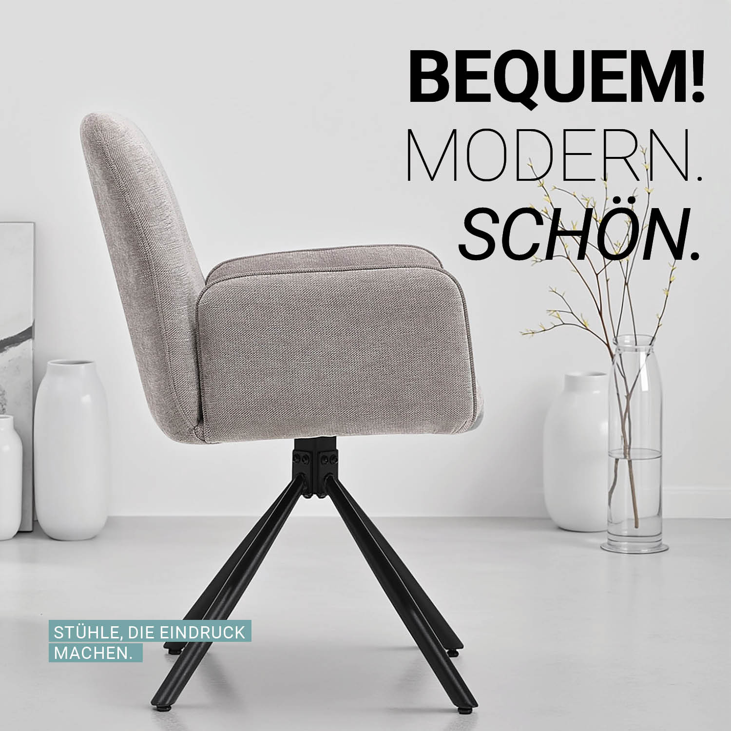 Esszimmerstühle Drehbar 1, 2, 4 oder 6 Stühle für den Esstisch Drehstuhl mit Armlehne Stoff Grau Polsterstühle Sessel Modern