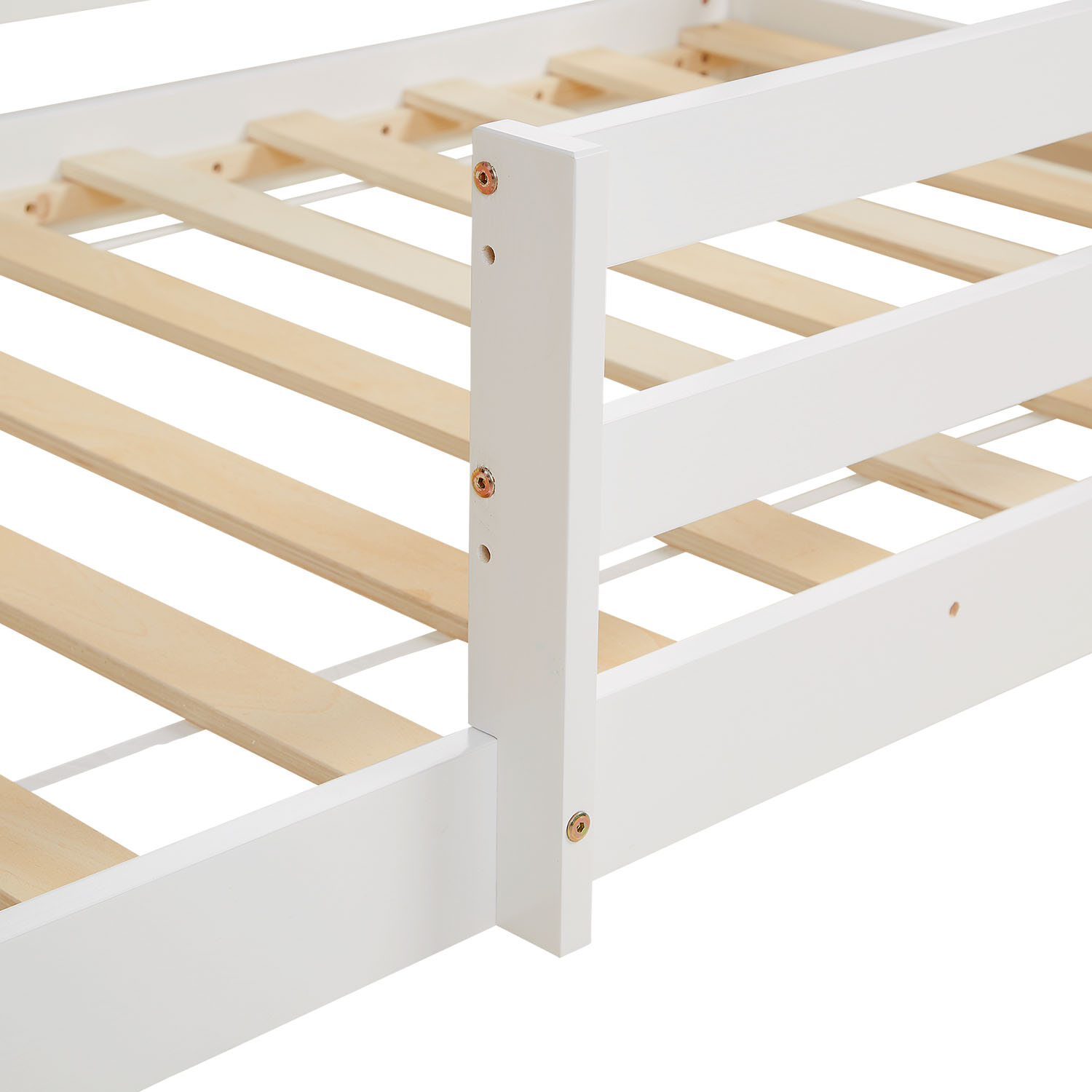 Children's Bed 90x200 cm White | House Bed with Fall Protection | Montessori | Single Bed | with Slatted Frame | Wood