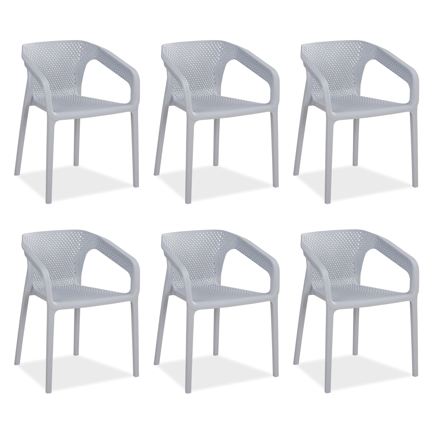 Gartenstuhl mit Armlehnen 6er Set Gartensessel Grau Stühle Kunststoff Stapelstühle Balkonstuhl Outdoor-Stuhl