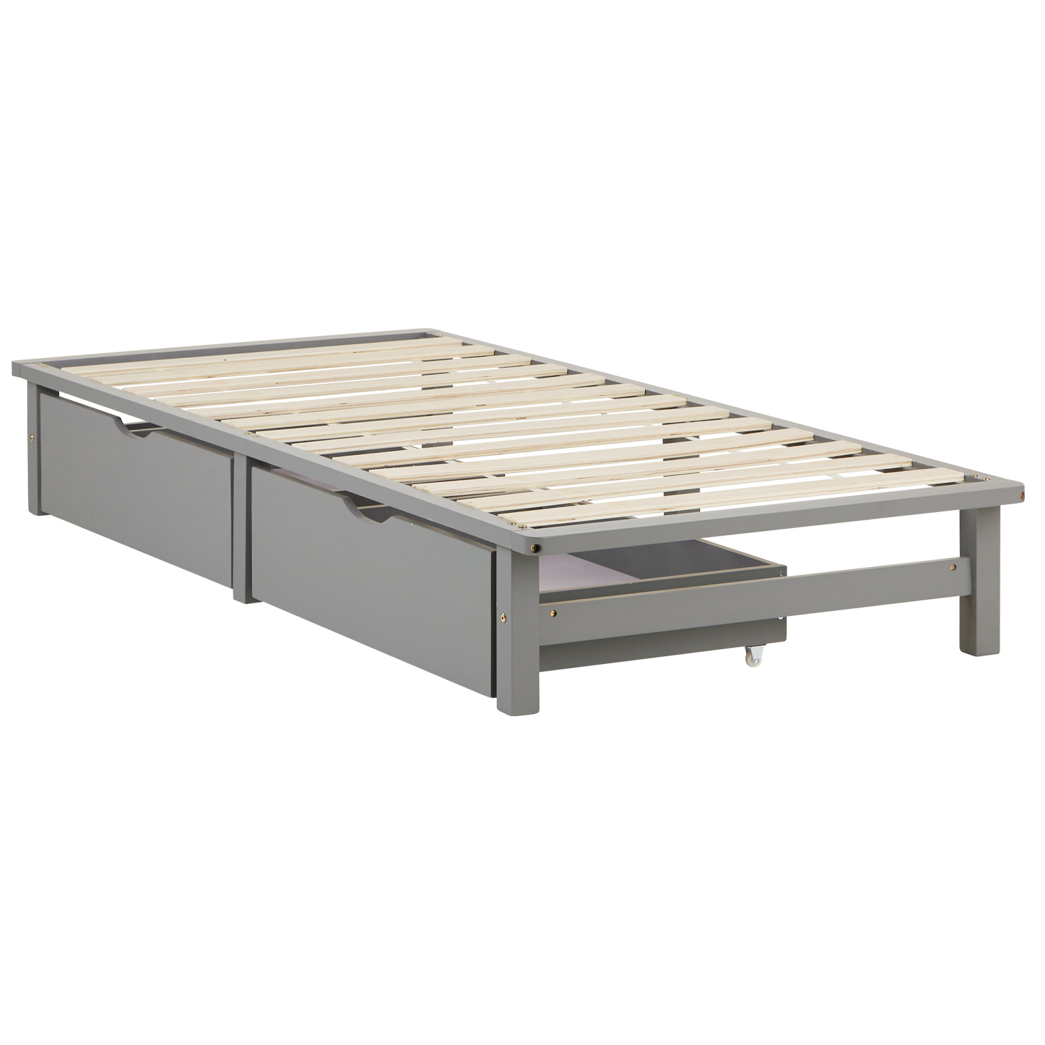 Pallet Bed 90x200 cm with Bed Drawer Set of 2 Slatts Solid Wooden Bed Grey Pallet Furniture
