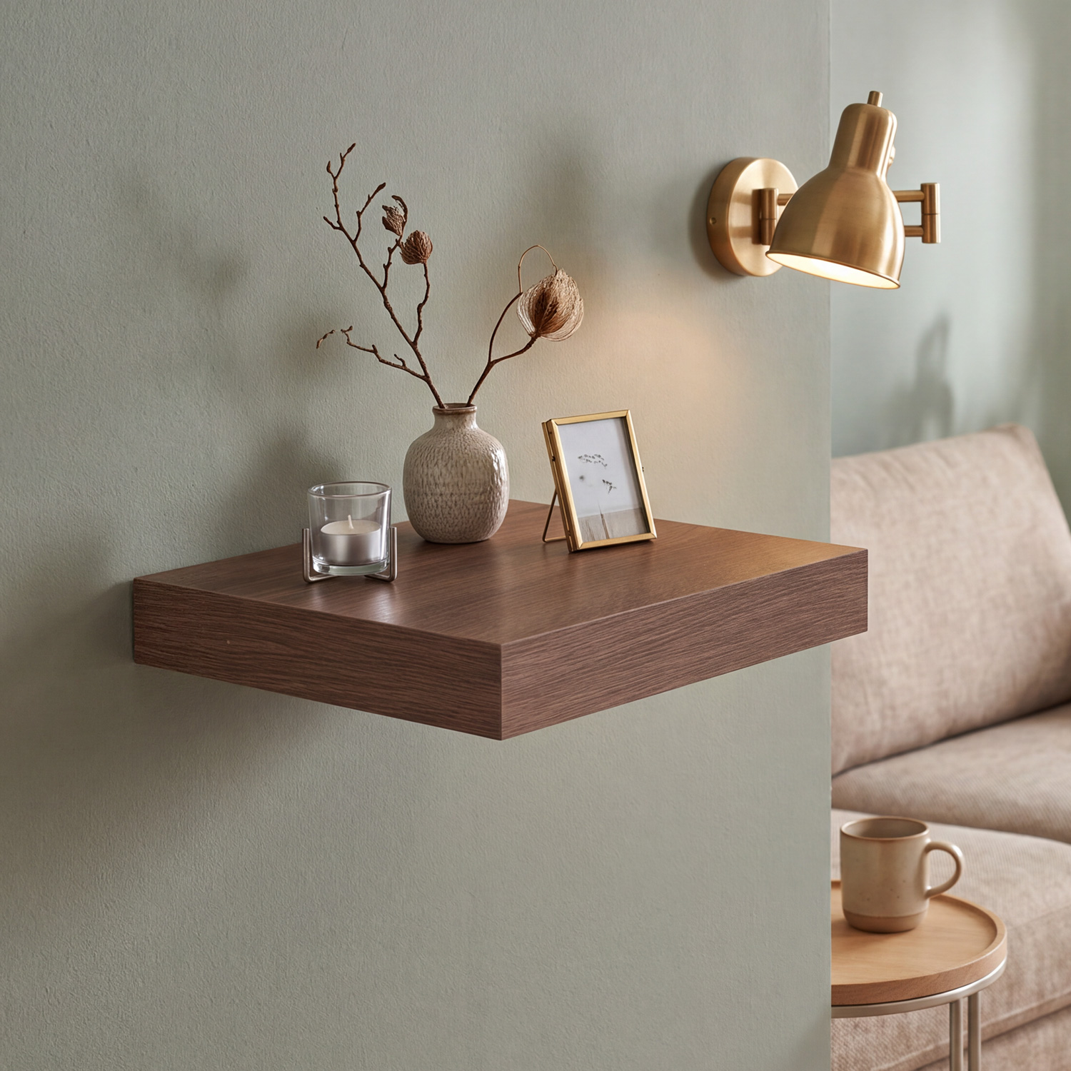 Floating Wall Shelf 23.5x23.5 cm Sonoma Dark Oak Effect Square Wooden Shelf for Living Room Bedroom Kitchen