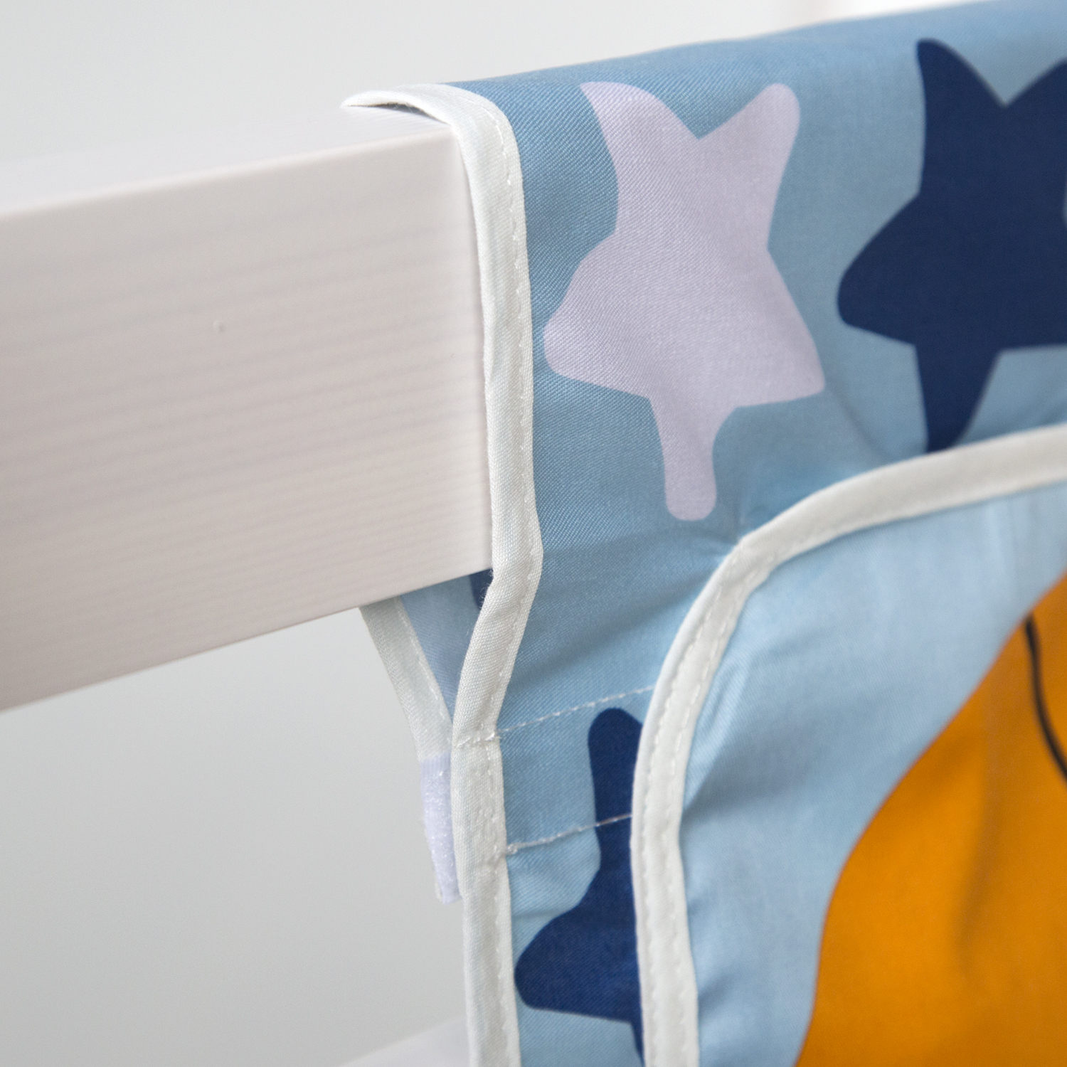 Loft Bed Kids 90x200 cm White with Curtain Blue Balls | Tower | Slide | without Slatted Frame