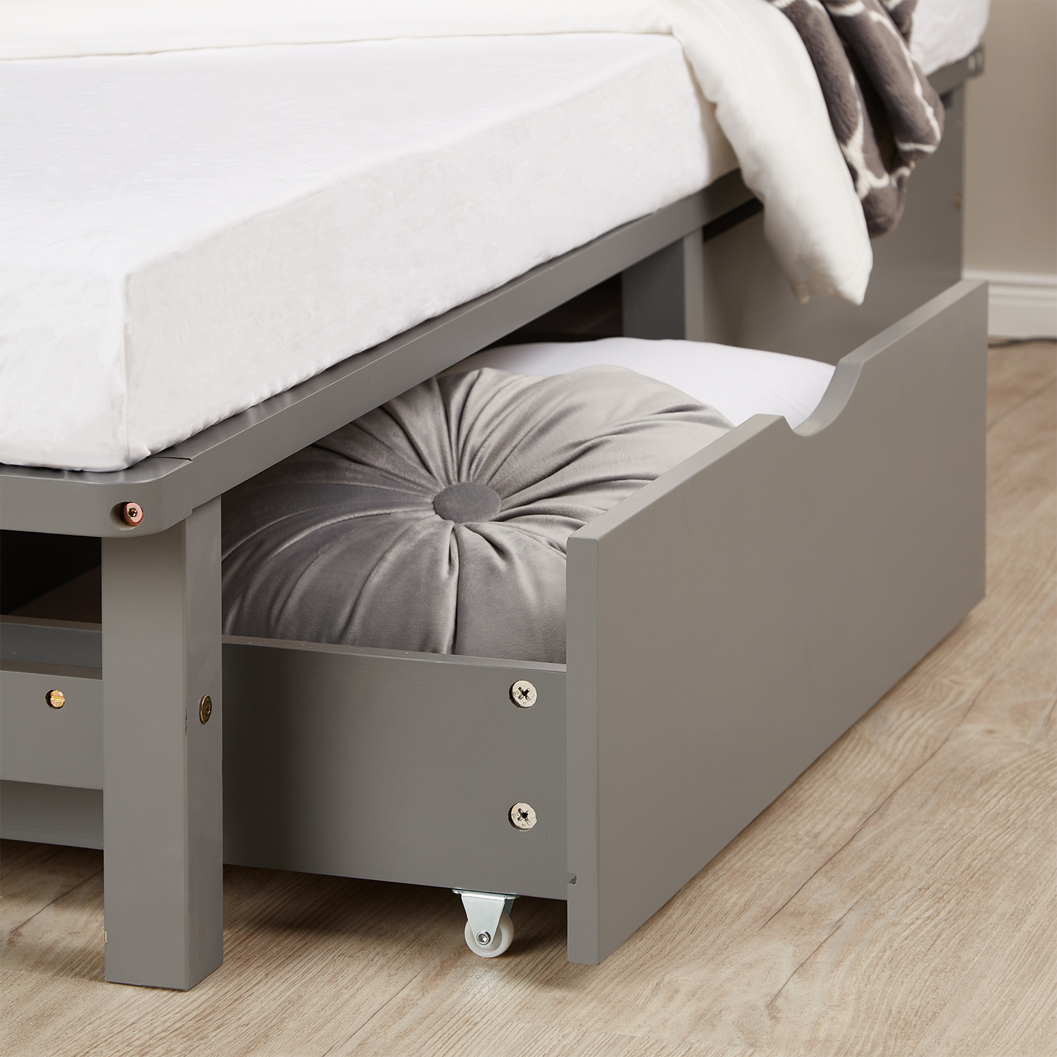 Pallet Bed 90x200 cm Gray with Drawers & Slatted Base – Solid Wood Single Bed with Storage