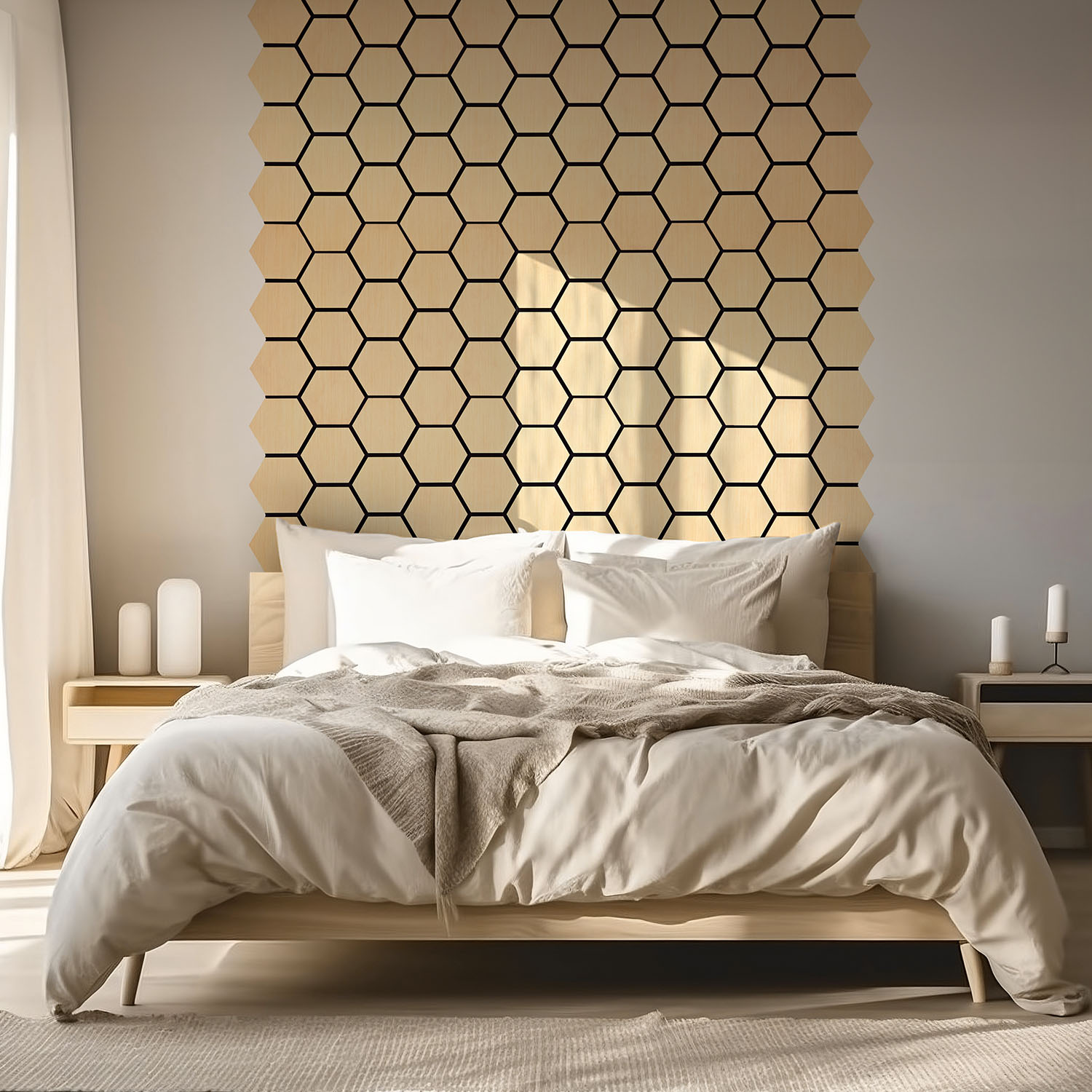 Acoustic Panels Wall Panels Hexagon Honeycomb 76 x 62 cm Natural Oak | Wood | 8-piece Set | 3D