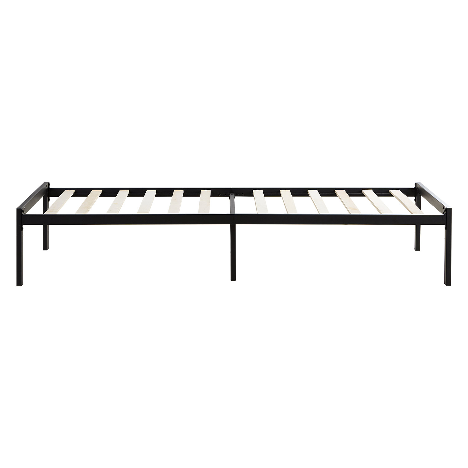 Solid Metal Bed with Mattress 90x200 cm Slatts Single Bed Black Futon Bed Platform Bed Frame Guest Bed 