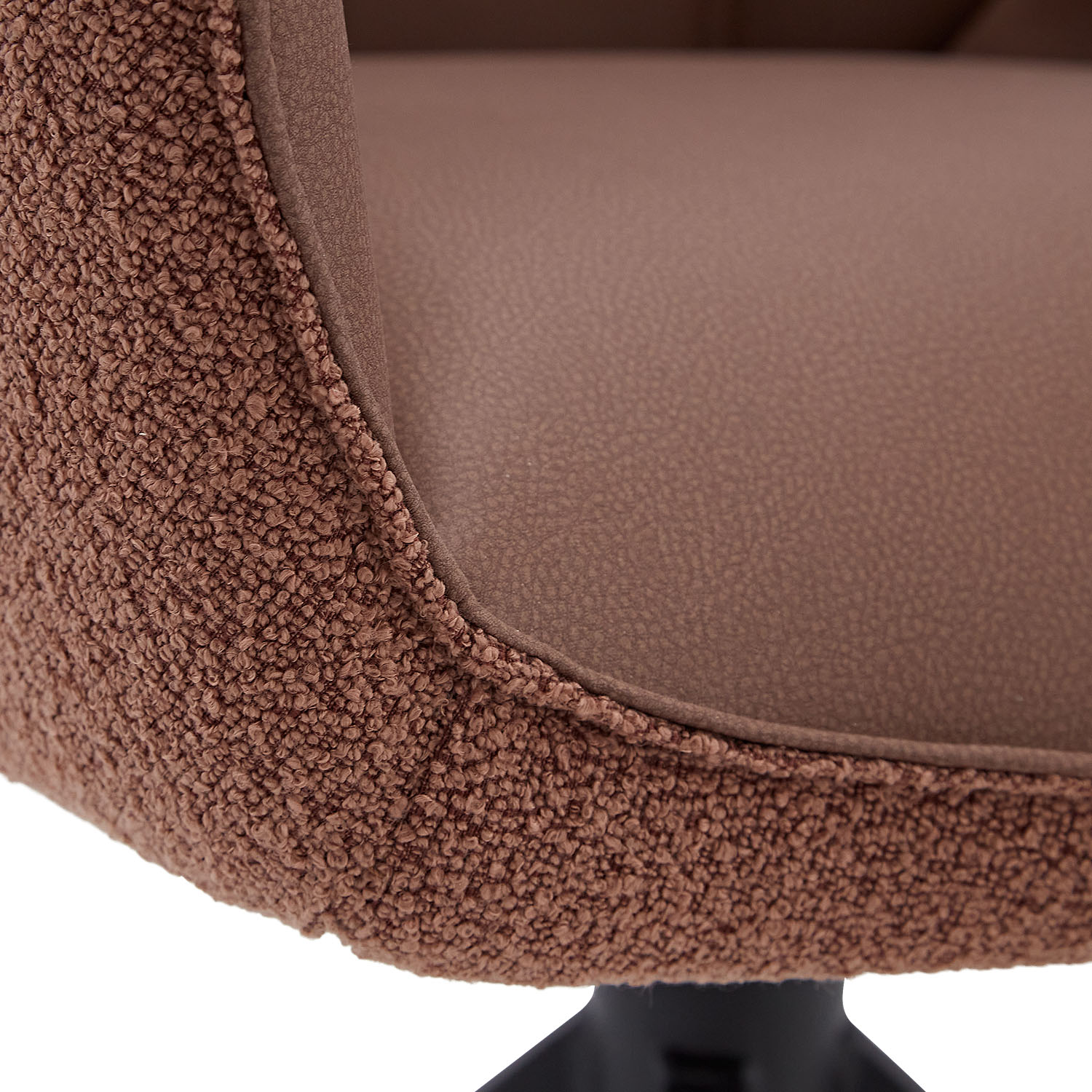 Dining set for 6 people: 200 x 100 cm brown dining table with 6 swivel upholstered chairs in brown bouclé/leather-look fabric