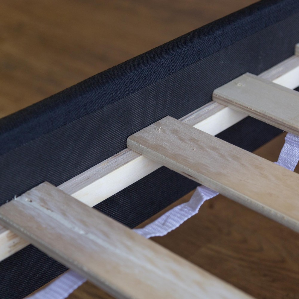 Upholstered bed 140x200 cm black | with slatted frame | double fabric bed frame