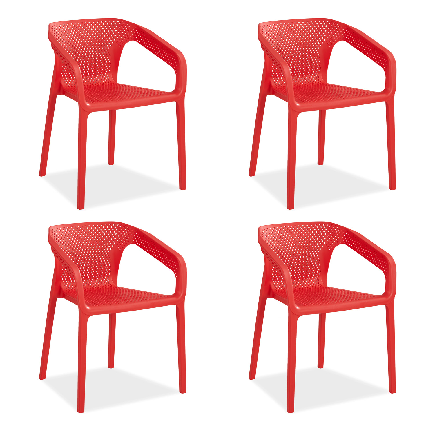 Set of 4 Garden chair with armrests Camping chairs Red Outdoor chairs Plastic Egg chair Lounger chairs Stacking chairs