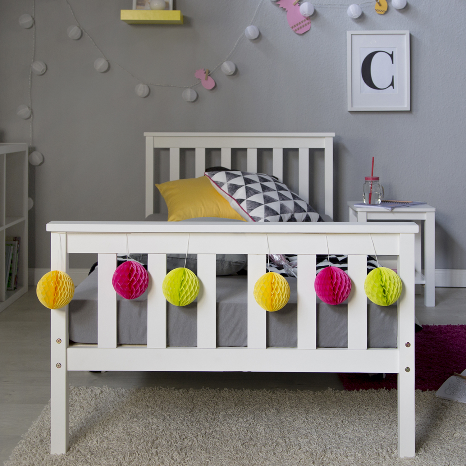 Wood Bed 90x200 cm White | Single Bed | with Slatted Frame | Kids Youth Guest Bedroom