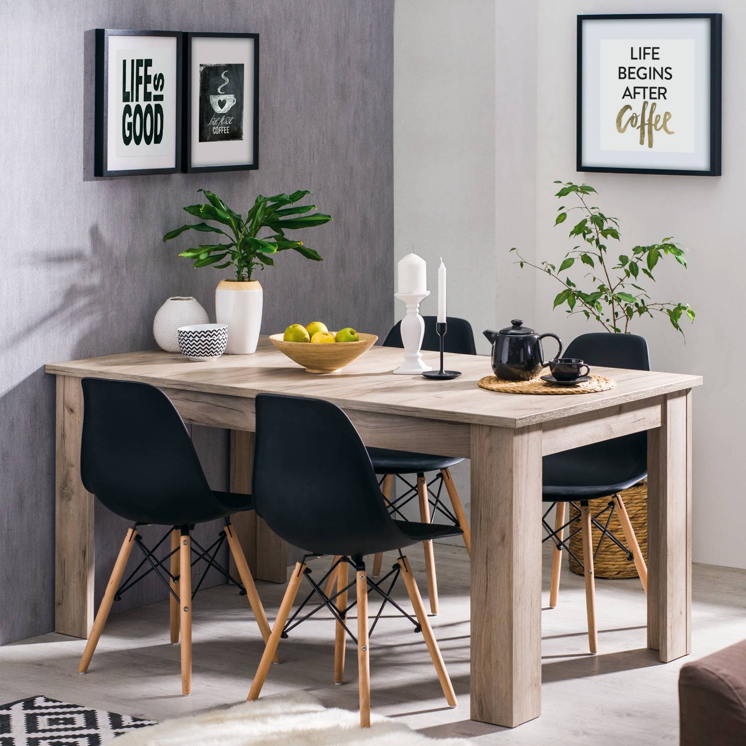 Modern Dining Table Kitchen Table Wooden Table 160x90 cm Grey 8 Seater Extendable