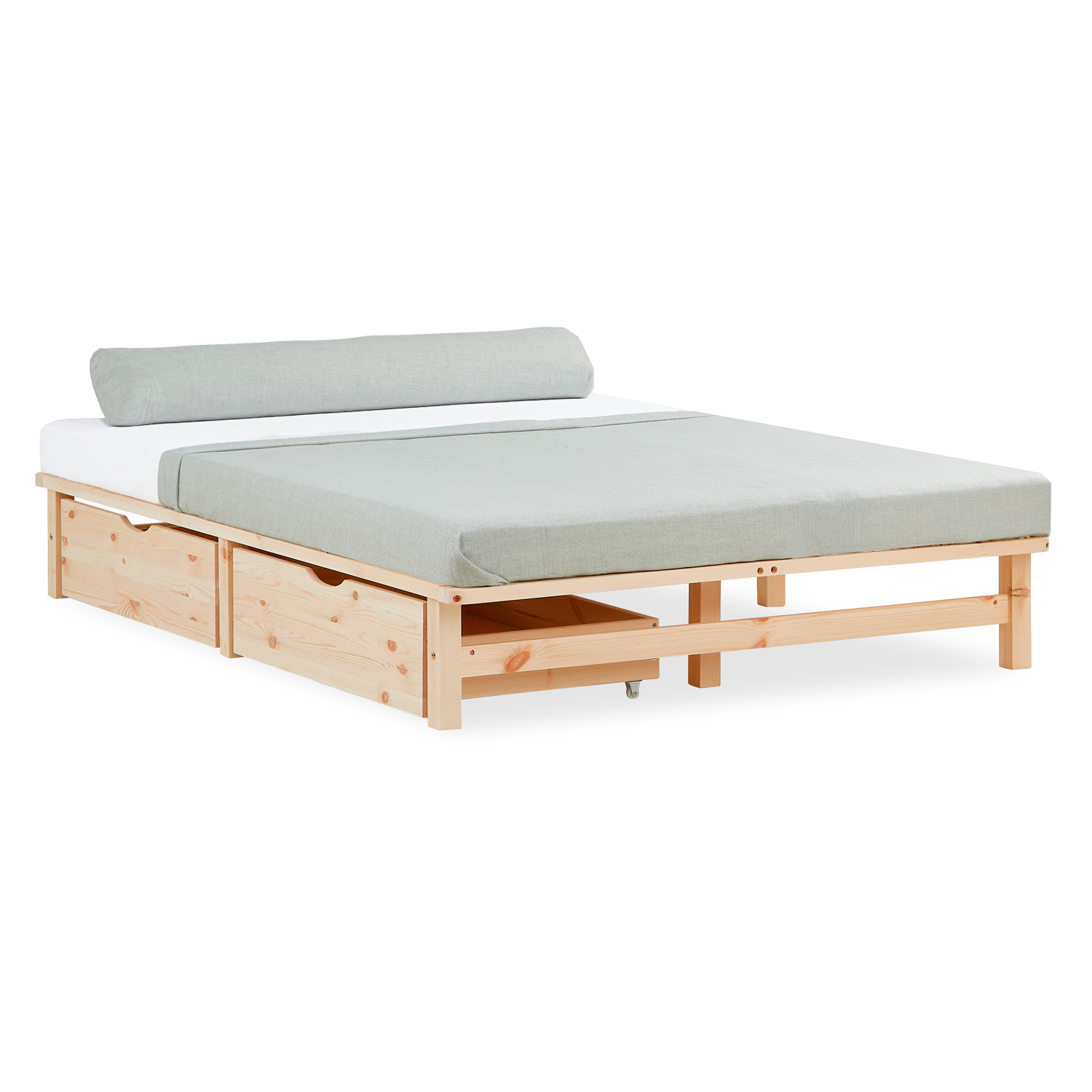 Pallet Bed 140x200 cm Natural | Double Bed with Storage Drawers | With Slatted Base | Wood | Children's, Teen, or Guest Bedroom