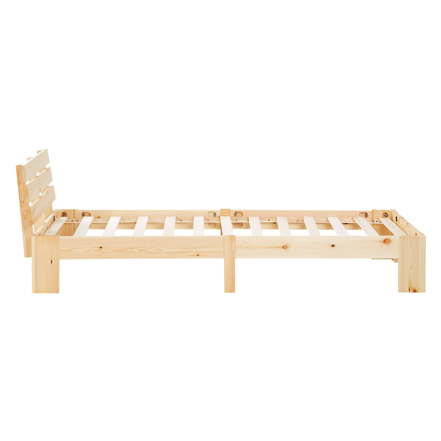 Wood Bed 90x200 cm Natural | Single Bed | with Spring Mattress | Solid | Youth Guest Bedroom