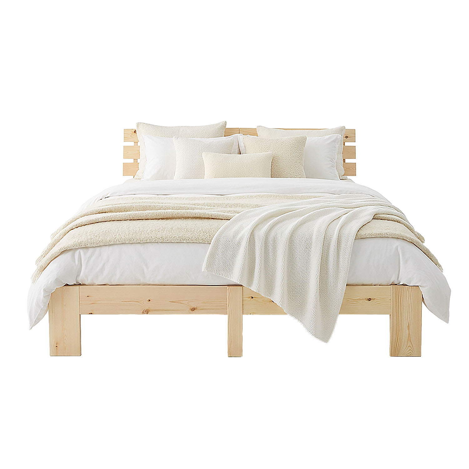 Wood Bed 180x200 cm Natural | Double Bed | with Slatted Frame | Solid | Kids Youth Guest Bedroom